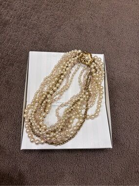 Stella & Dot - Multi-Strand Pearl and Gold Bead Statement Necklace - Cream